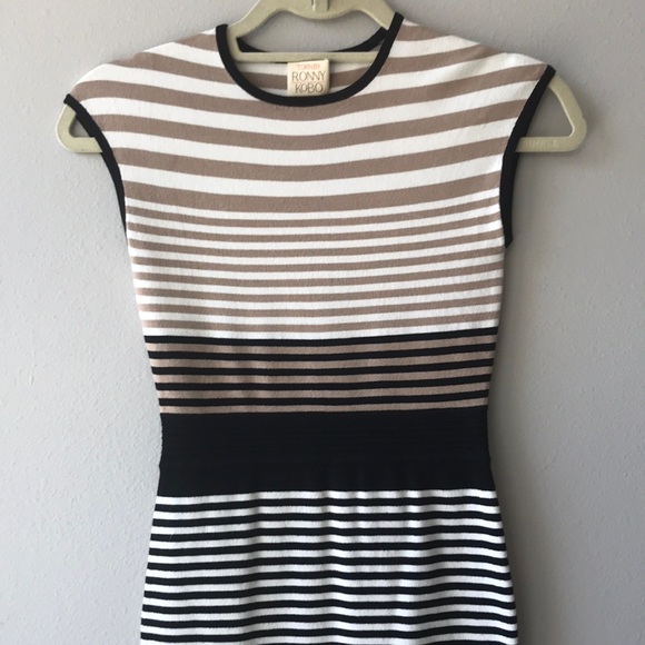 Torn by Ronny Kobo neutral fitted striped dress - Picture 3 of 7